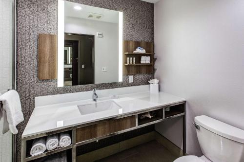 a bathroom with a sink and a mirror at Hilton Garden Inn Topeka in Topeka