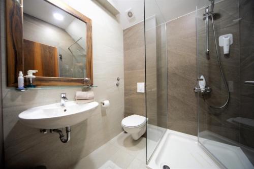 a bathroom with a sink and a toilet and a shower at B&B Noce Zagreb in Zagreb