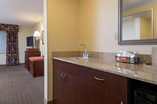 uma casa de banho com lavatório num quarto de hotel em Hampton Inn Schenectady Downtown em Schenectady