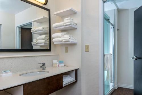 a bathroom with a sink and a mirror at Hampton Inn & Suites New Albany Columbus in New Albany