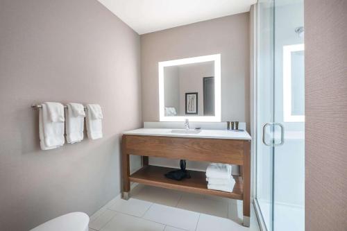 a bathroom with a sink and a mirror at Hampton Inn San Jose Cherry Ave, CA in San Jose