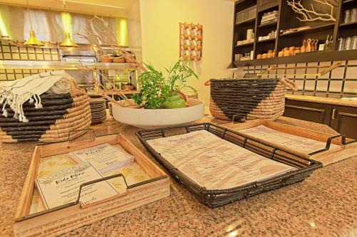 a counter with several trays on top of a counter at Hilton Garden Inn State College in State College