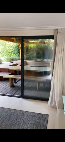 a view of a screened in porch with a window at Villa Musette in Antibes
