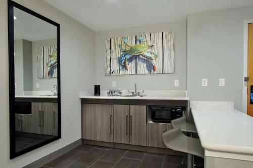 a bathroom with a sink and a mirror at Hampton Inn Hagerstown-Maugansville in Hagerstown