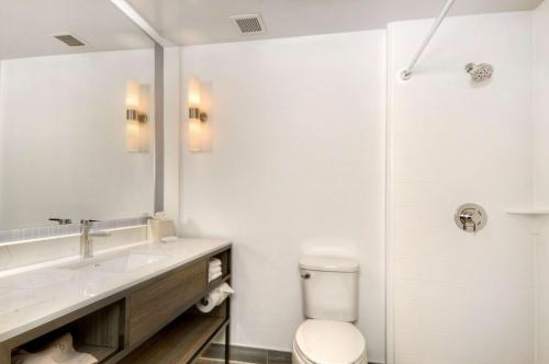 a bathroom with a toilet and a sink at Hilton Garden Inn Livermore in Livermore