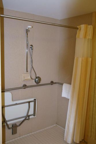 a bathroom with a shower with a shower curtain at Hilton Garden Inn Secaucus/Meadowlands in Secaucus