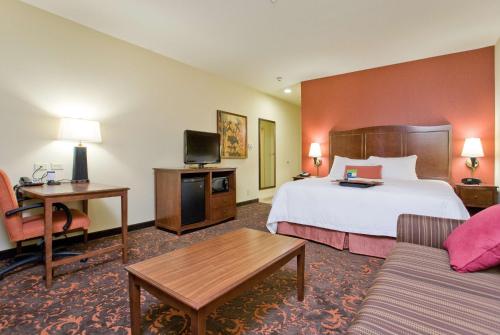 Habitación de hotel con cama grande y sofá en Hampton Inn & Suites New Braunfels, en New Braunfels