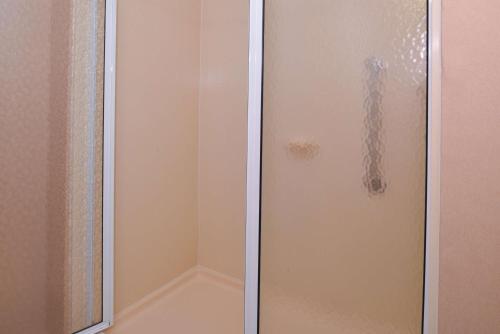 a shower stall with a glass door with a phone at Hampton Inn by Hilton Litchfield in Litchfield
