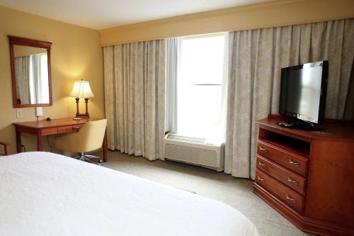 a hotel room with a bed and a desk and a television at Hampton Inn Manning in Manning