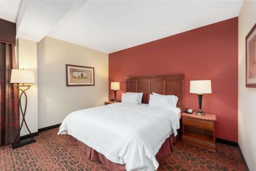 Habitación de hotel con 1 cama grande y 2 lámparas en Hampton Inn Branson on the Strip, en Branson