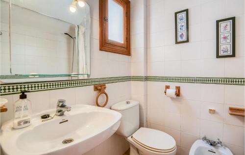 a bathroom with a sink and a toilet and a mirror at Awesome Home In Elche With Wifi in Elche