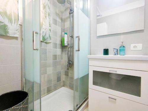 a shower with a glass door in a bathroom at Studio with wonderful ocean view and free WiFi, in Icod de los Vinos in Icod de los Vinos
