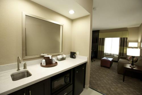 baño con lavabo y sala de estar. en Hampton Inn and Suites Missouri City, en Missouri City