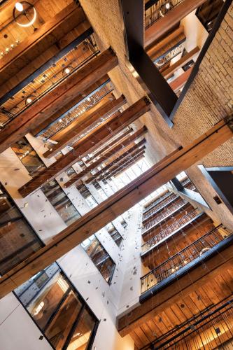 an overhead view of the ceiling of a wine cellar at Canopy by Hilton Minneapolis Mill District in Minneapolis