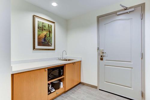 cocina con fregadero y puerta en Hampton Inn & Suites Manchester, TN en Manchester