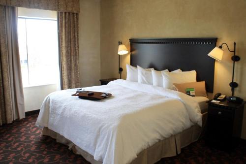 a hotel room with a large bed with a suitcase on it at Hampton Inn & Suites Dallas-Arlington North-Entertainment District in Arlington