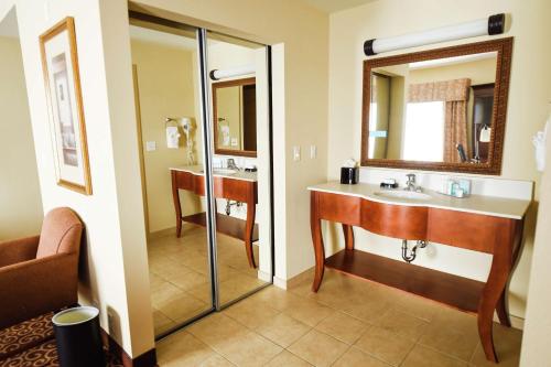 Marion Oaks的住宿－奧卡拉- 貝爾維尤漢普頓套房酒店，一间带水槽和镜子的浴室