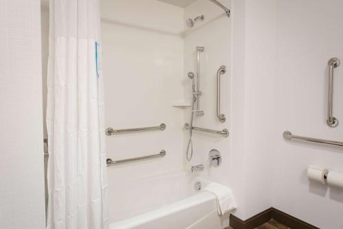 uma casa de banho com um chuveiro, uma banheira e um WC. em Hampton Inn & Suites St. George em St. George