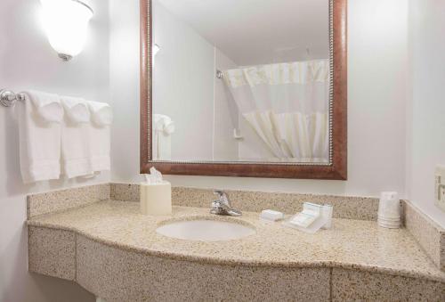 a bathroom with a sink and a mirror at Hilton Garden Inn Des Moines/Urbandale in Urbandale