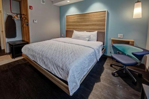 a bedroom with a bed and a desk and a chair at Tru By Hilton Roanoke Hollins in Roanoke