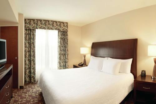 Cette chambre comprend un lit et une grande fenêtre. dans l'établissement Hilton Garden Inn Warner Robins, à Warner Robins