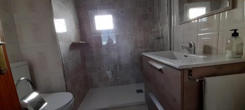 a bathroom with a toilet and a sink at LA CASITA SERRANA in Puerto de Béjar