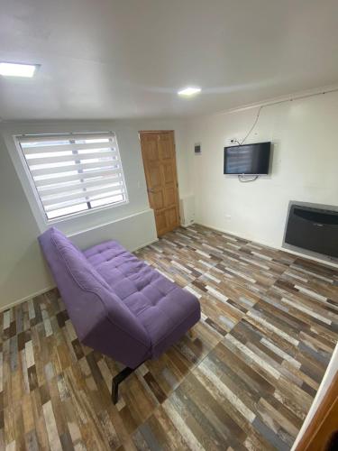 納塔列斯港的住宿－ROTUNDO APART，客厅配有紫色沙发和平面电视