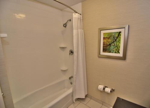 uma casa de banho com chuveiro e cortina de chuveiro em Fairfield Inn & Suites by Marriott Towanda Wysox em Towanda