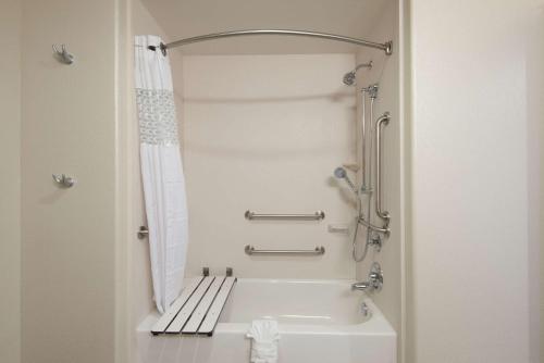 a bathroom with a bath tub with a shower curtain at Hampton Inn & Suites Albuquerque North/I-25 in Albuquerque