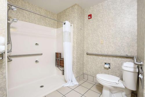 a bathroom with a shower and a toilet at Hampton Inn Williamston in Williamston