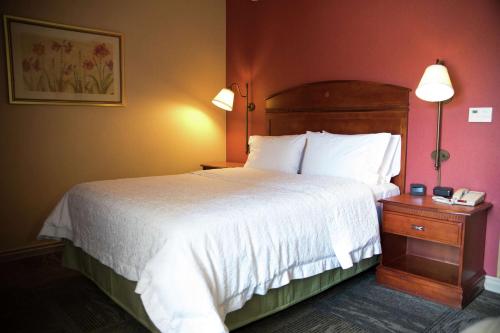a hotel room with a large bed and two lamps at Hampton Inn Mountain Home in Mountain Home