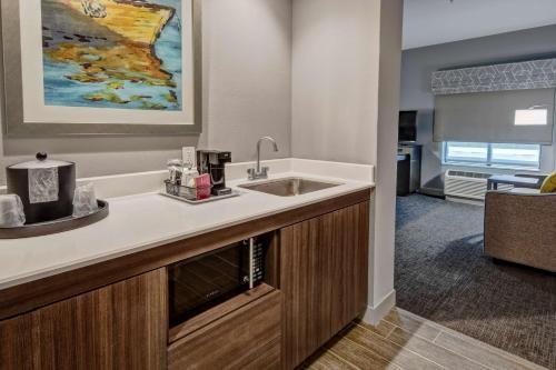 uma cozinha com um lavatório num quarto em Hampton Inn & Suites San Jose Airport em San José