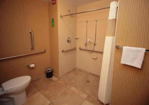 uma casa de banho com um WC e um chuveiro em Hampton Inn Milan em Milan