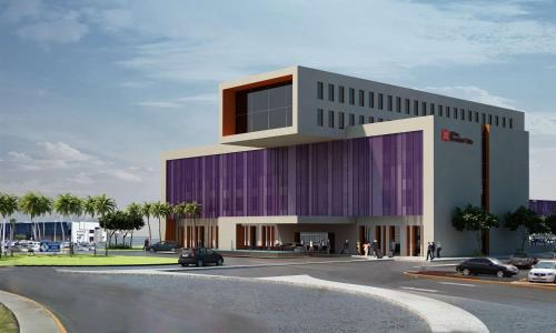 a rendering of a building with cars parked in a parking lot at Hilton Garden Inn Monterrey Airport in Monterrey