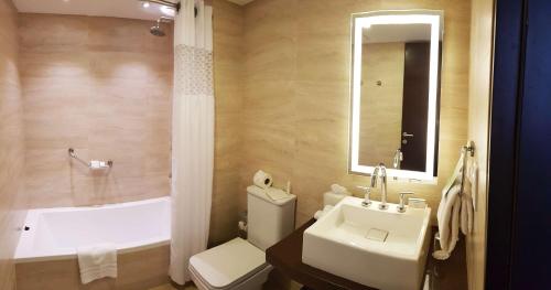 a bathroom with a sink and a toilet and a bath tub at Hampton by Hilton Santa Cruz in Santa Cruz de la Sierra