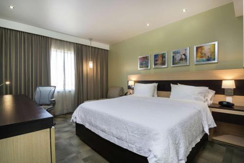 a hotel room with a large bed and a desk at Hampton Inn by Hilton Silao-Aeropuerto, Mexico in Silao