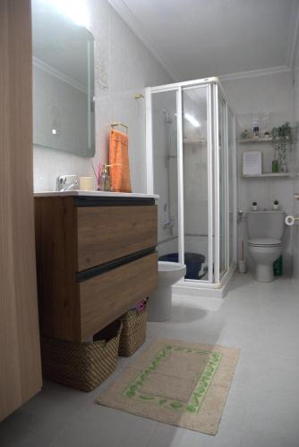 a bathroom with a sink and a toilet at ApartamentoLillos in Luanco
