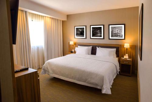 Habitación de hotel con cama grande y ventana en Hampton Inn Piedras Negras en Piedras Negras