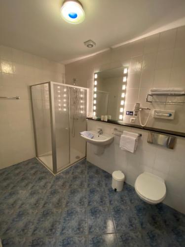 La salle de bains est pourvue d'une douche, de toilettes et d'un lavabo. dans l'établissement Hotel Altitude, à Burg-Reuland