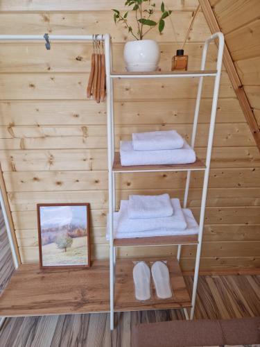 a room with a ladder and towels and a picture at Eywa House in Kamenskoye Plato