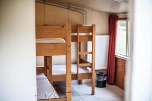 a room with a bunk bed and a ladder at Groepsaccommodatie - De Ooymanhoeve in Doetinchem