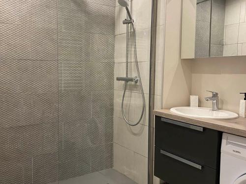 ein Bad mit einer Dusche und einem Waschbecken in der Unterkunft Appartement Valloire, 3 pièces, 5 personnes - FR-1-263-530 in Valloire