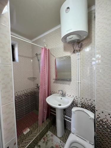 a bathroom with a toilet and a sink at Гостевой дом RAZAM in Bosteri