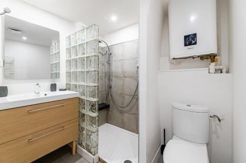 une salle de bain avec une douche, des toilettes et un lavabo dans l'établissement Loft ravissant Vieux Port Marseille, Clim, à Marseille