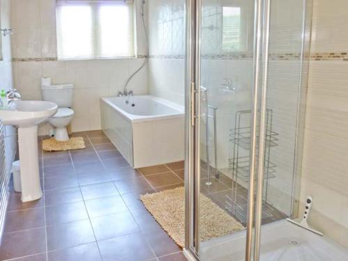 La salle de bains est pourvue d'une douche, de toilettes et d'un lavabo. dans l'établissement Cúnna Bán, à Derreen