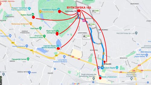 carte de la ville de bruges avec lignes rouges et jaunes dans l'établissement Apartament Bytkowska, à Katowice