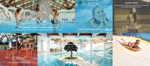 a collage of pictures of a pool at a resort at Mediteran Travel Mobile Homes in Camping Terme Čatež in Brežice