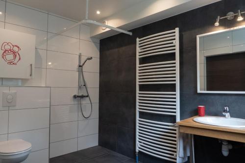 a bathroom with a shower and a toilet and a sink at A l Orée du Bois in Rimbach-près-Masevaux