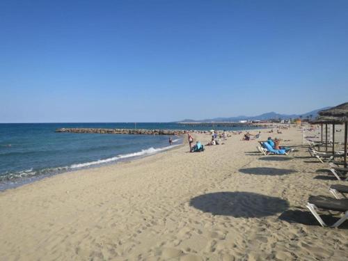 a group of people on a beach with the ocean at La pénate de Saint Cyp - résidence les Frégates vue mer, Piscine in Saint-Cyprien