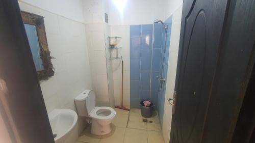 een kleine badkamer met een toilet en een douche bij Lala safia in Fès